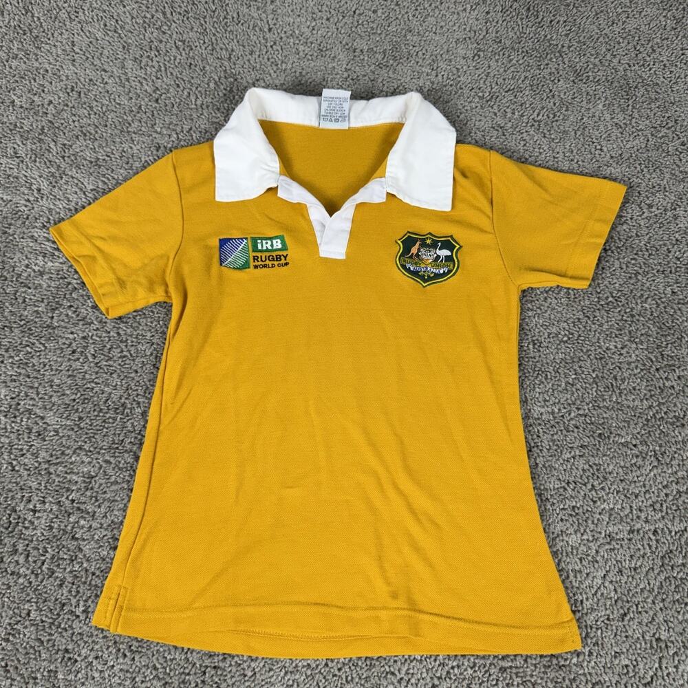 Australia Wallabies Polo Shirt Girls S Yellow Rugby World Cup IRB Union Cotton